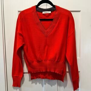 Cedric Charlier Red Wool Sweater - Asymmetrical Hem - V Neck Size 8